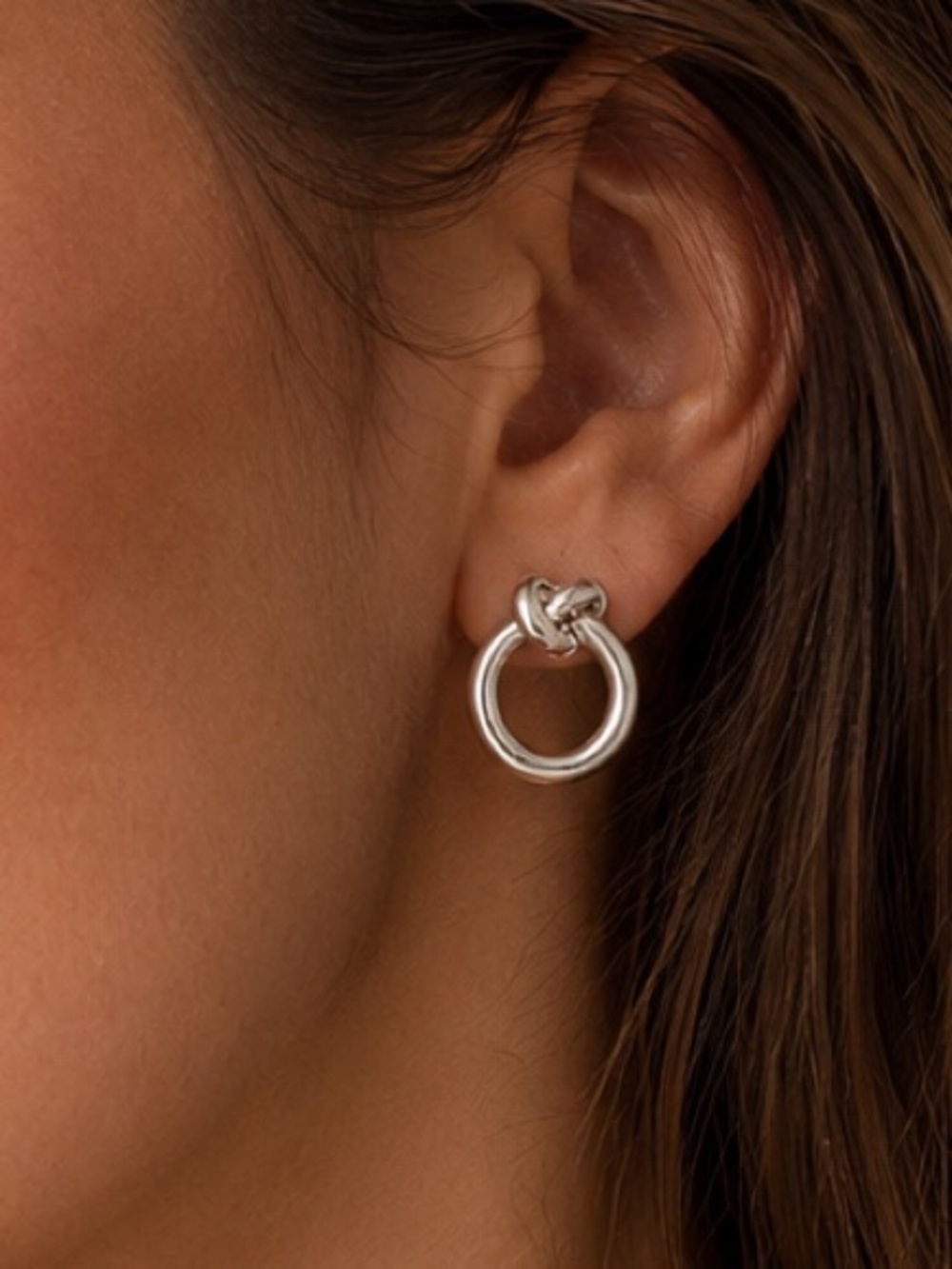 Napier Silver Knot Hoop Earrings - Polished Loop Studs